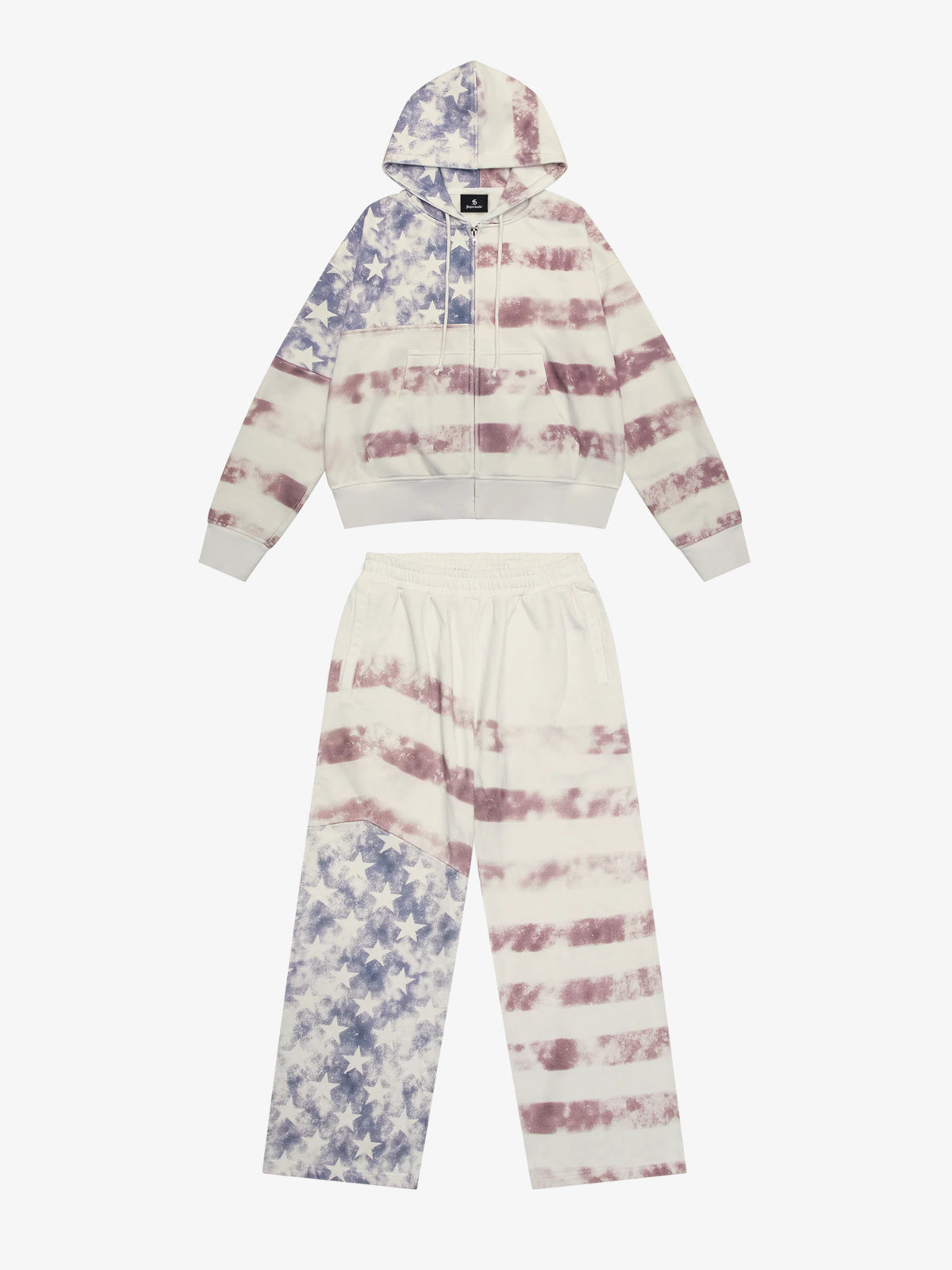 Distressed Star Stripe Hooded Cardigan Set