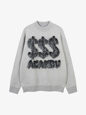 Fuzzy Letter Detail Sweater for Cozy Elegance 