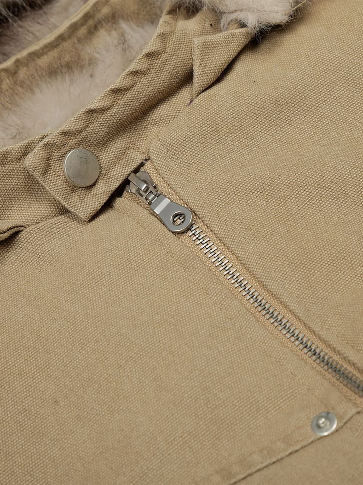 Street Outdoor Detachable Fur Collar Fleece Hooded Padded Jacket 