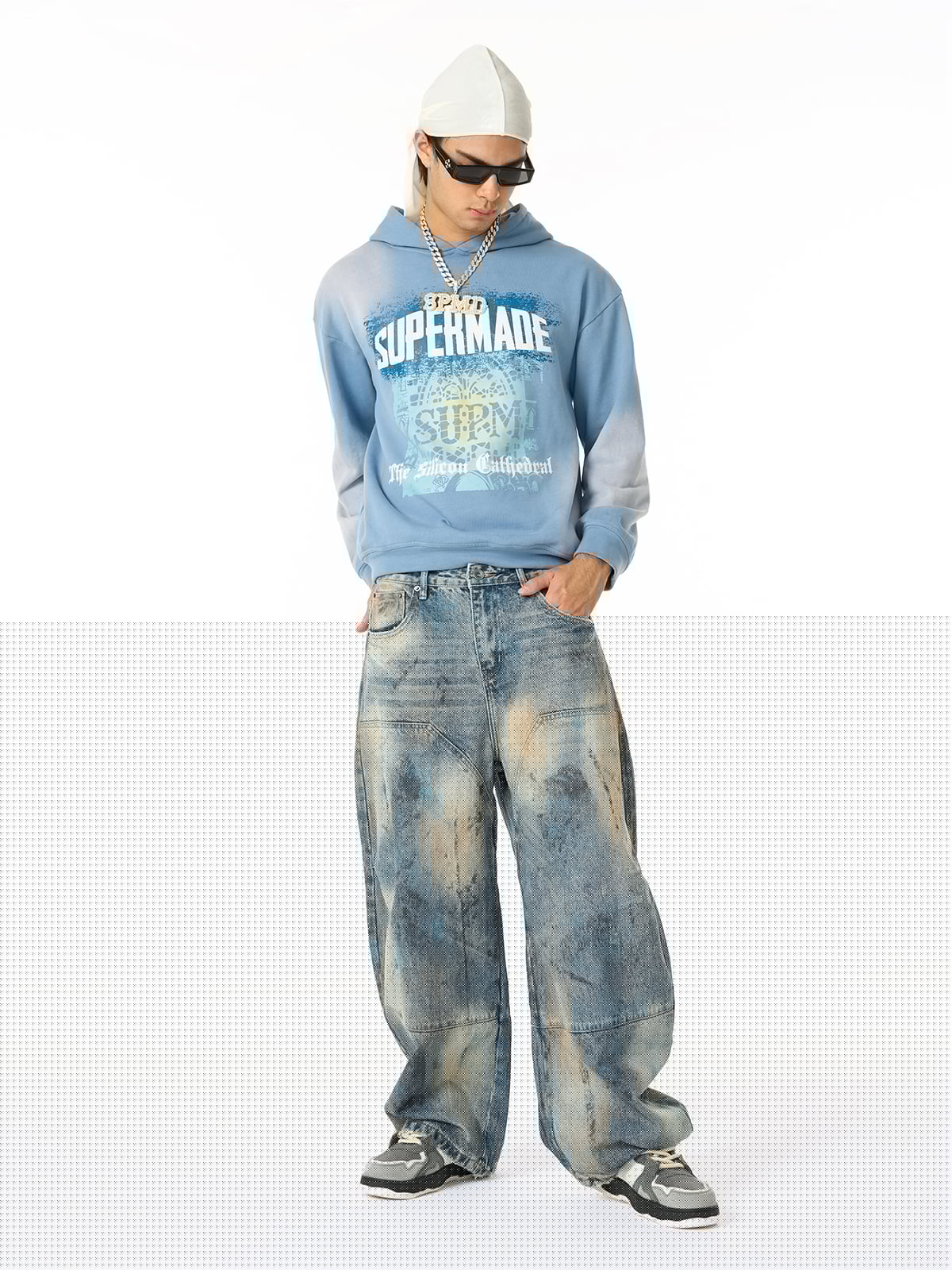 Distressed Wide-Leg Jeans with Unique Tie-Dye Effect for Trendy Looks 