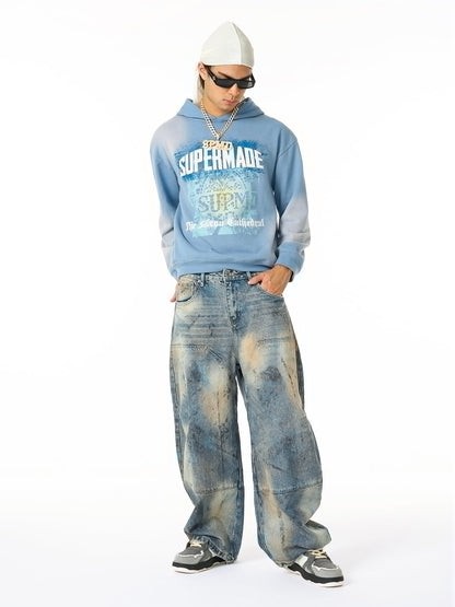 Distressed Wide-Leg Jeans with Unique Tie-Dye Effect for Trendy Looks 