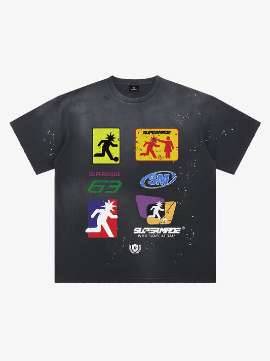 Cotton Sleeveless Crop Top with Supermade 63 Graphic Print and Adjustable Drawstring Hem 