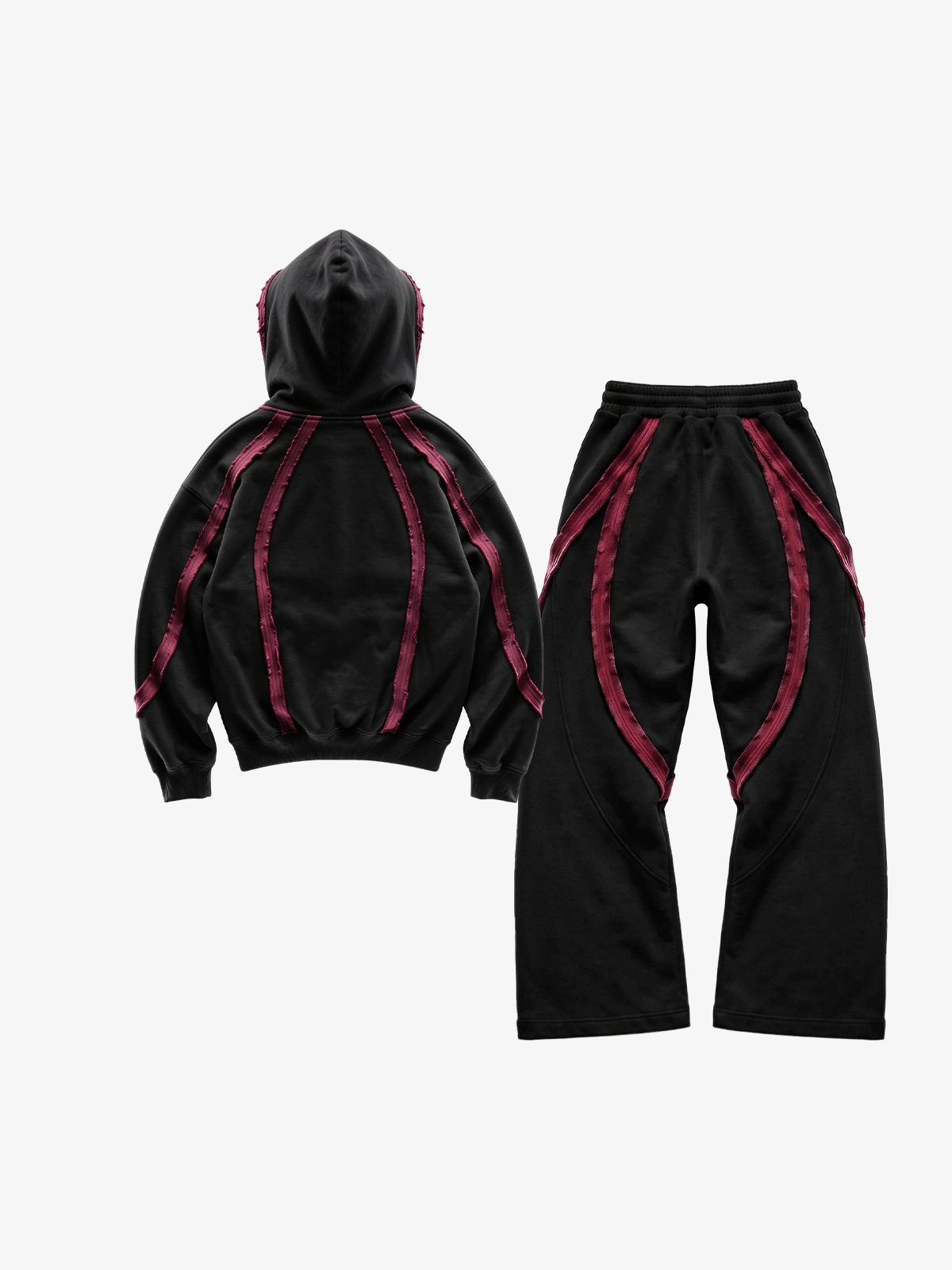 Pink Contrast Stripe Zip Hoodie & Curved-Leg Pants Set
