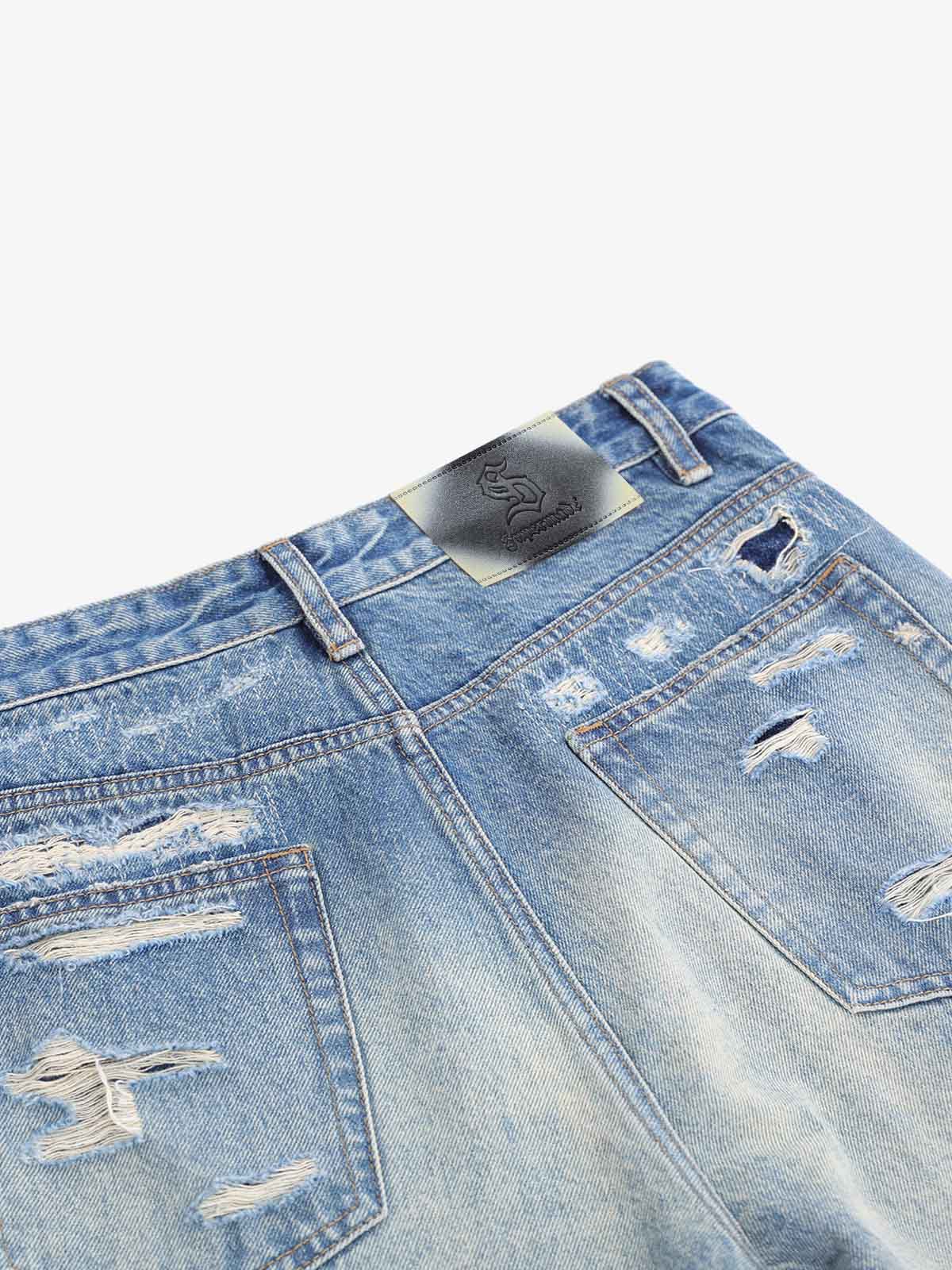 Distressed Patchwork Wide-Leg Jeans 