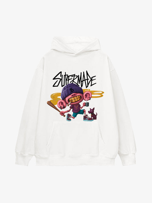 Thesupermade Cartoon Graffiti Baseball Boy Hooded Sweatshirt 