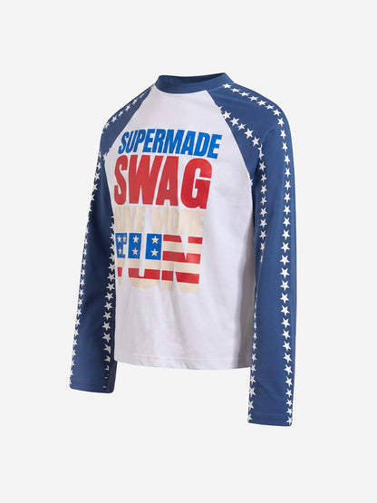 American Flag Star Graphic Color Block Long Sleeve Tee
