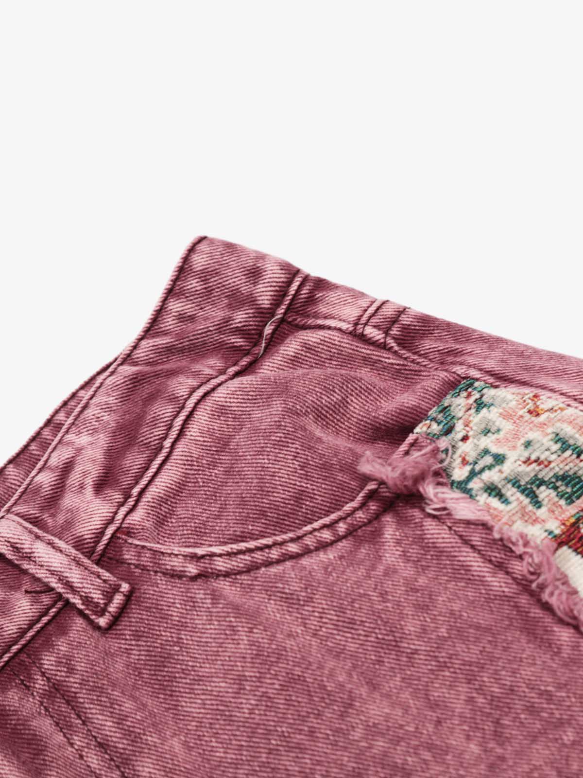 Boho Tapestry Patch Denim Jeans 