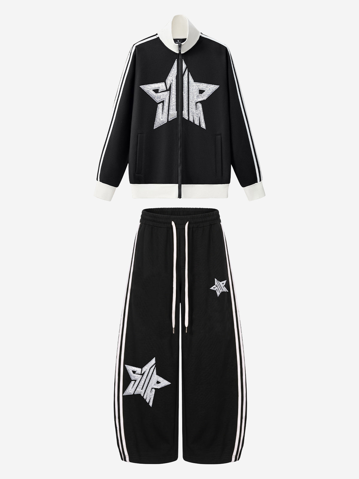 Star Embroidered Color Block Striped Heavyweight Tracksuit