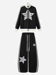 Star Embroidered Color Block Striped Heavyweight Tracksuit