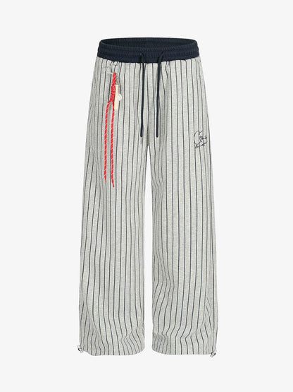 Striped Wide-Leg Lounge Pants with Adjustable Waistband 