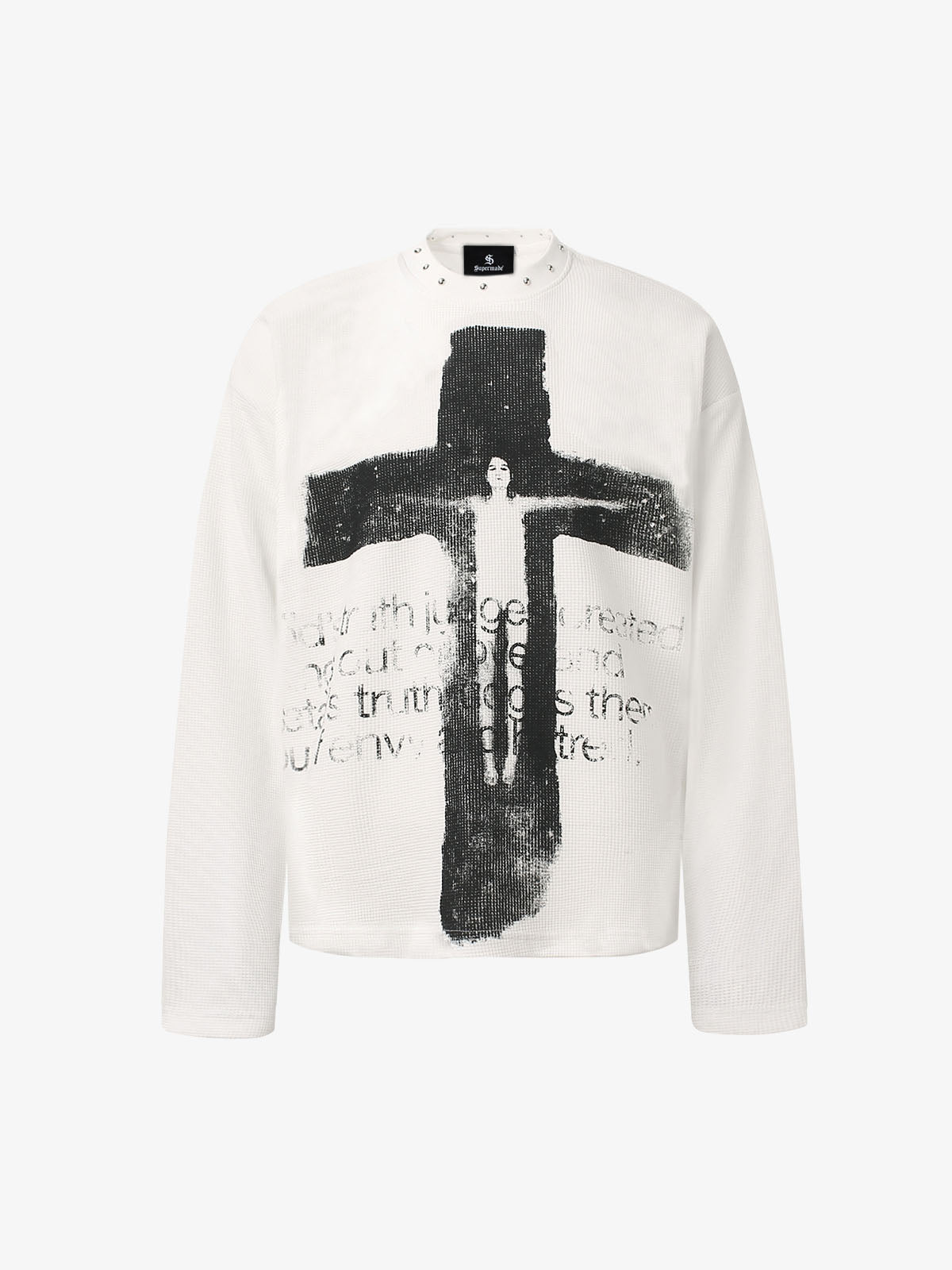 Dark Cross Print Waffle Long-Sleeve T-Shirt