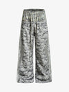 Double Waistband Elastic Waist Camo Side Panel Wide Leg Pants 
