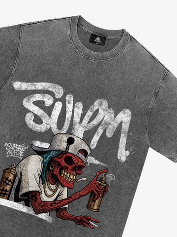 Street Trendy Skull Spray-Paint Graffiti Master T-Shirt 