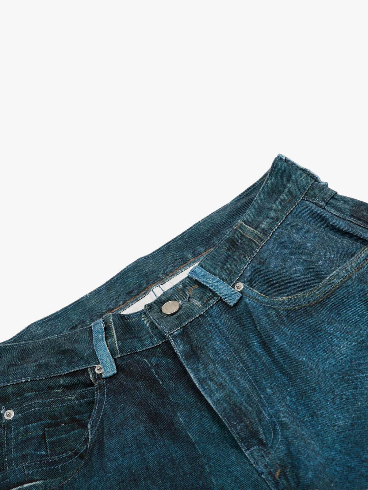 Irregular Graphic Washed Curved-Leg Jeans
