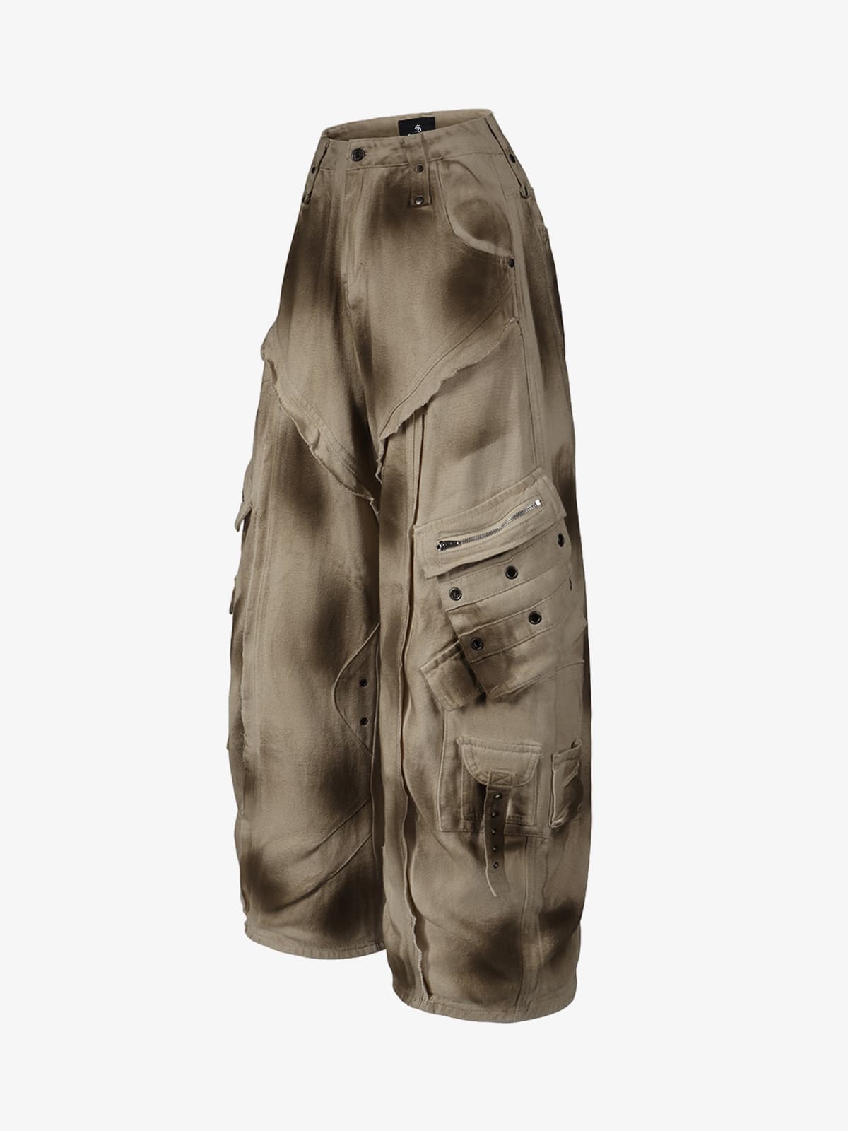 Retro Heavy Wash Gradient Cargo Barrel Jeans 