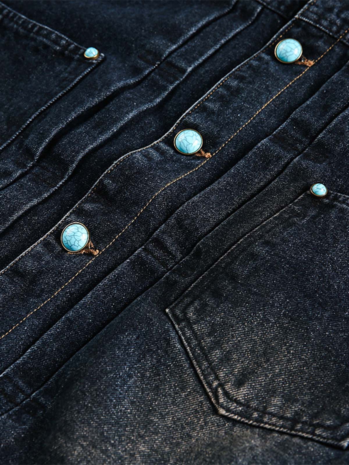 Stylish Denim Jacket with Turquoise Button Accents for Women 