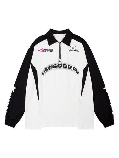 Thesupermade Star Contrast Color Long Sleeve Quarter Zipper Shirt 