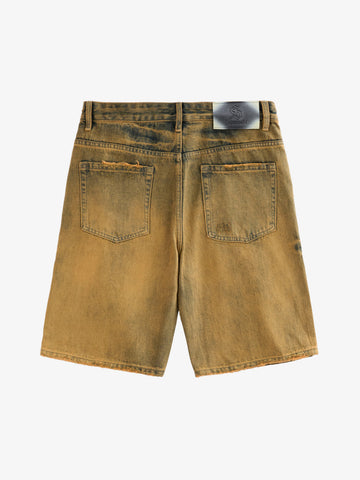 Burnt Orange Distressed Denim Shorts 