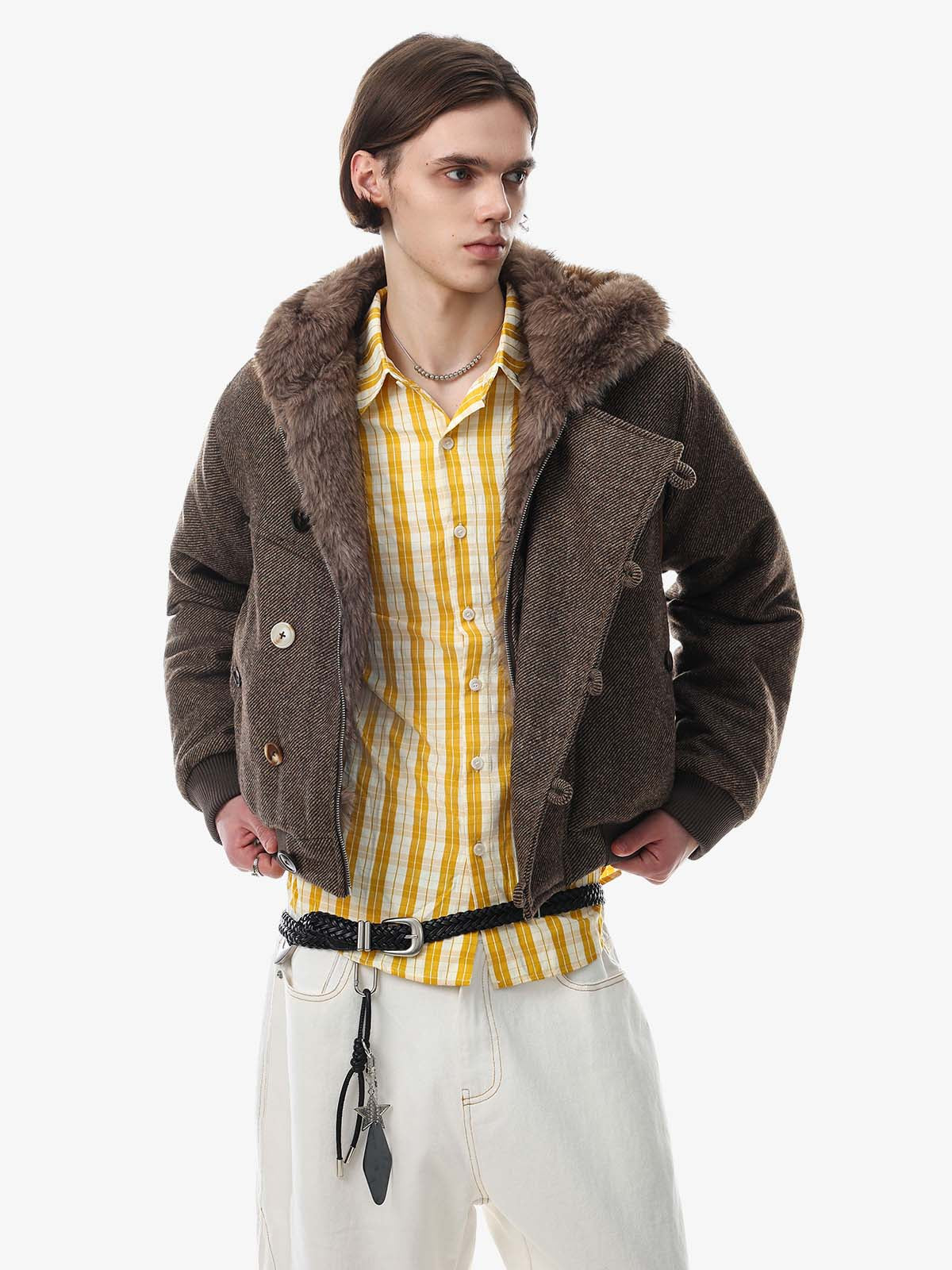 Faux-Fur Lined Asymmetric Button Hooded Coat