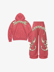 Skeleton Terry Embroidered Zip Hoodie & Wide-Leg Sweatpants Set