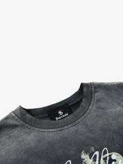 Character Graphic Spray-Dyed Distressed Layered Long Sleeve Top