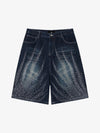 Rhinestone Wave Denim Bermuda Shorts – Light Wash Relaxed Fit Statement Shorts