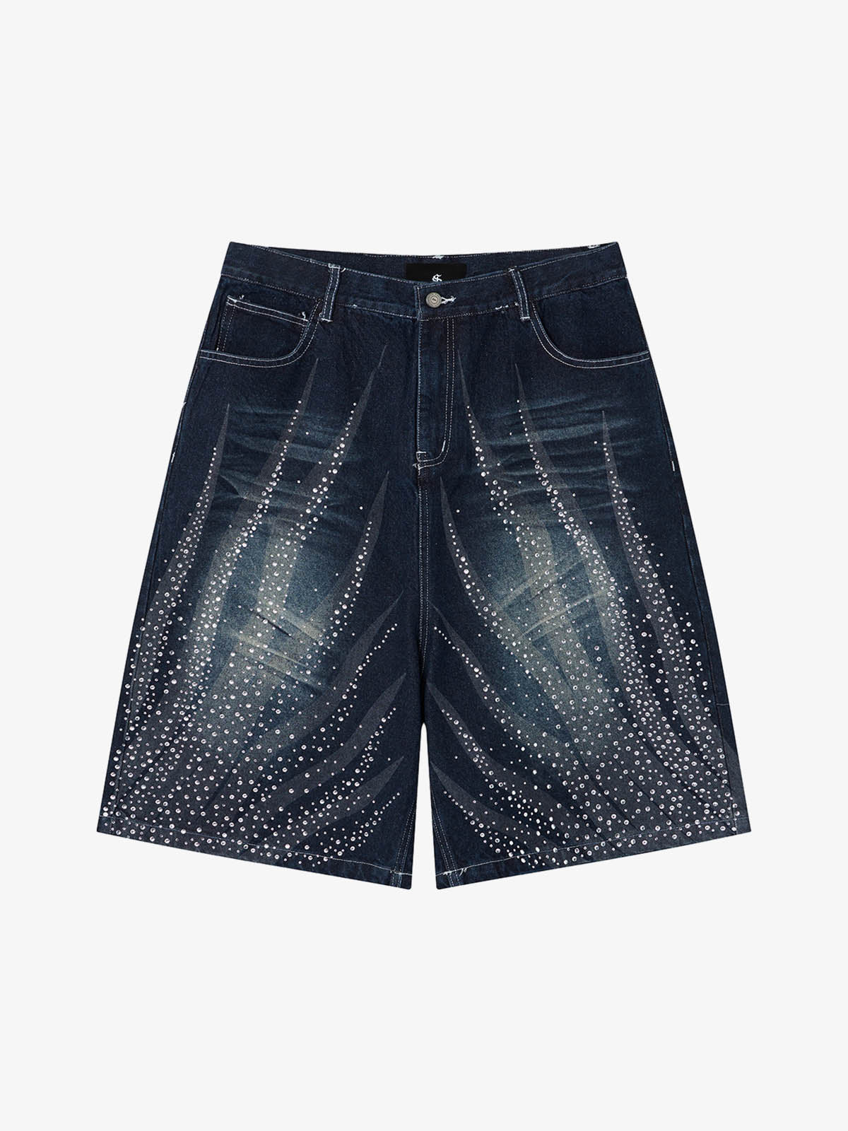 Rhinestone Wave Denim Bermuda Shorts