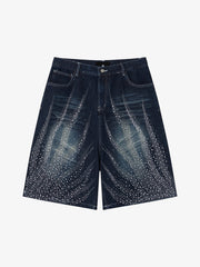 Rhinestone Wave Denim Bermuda Shorts