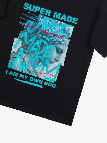 SUPERMADE Blue Art Graffiti Pattern T-Shirt 