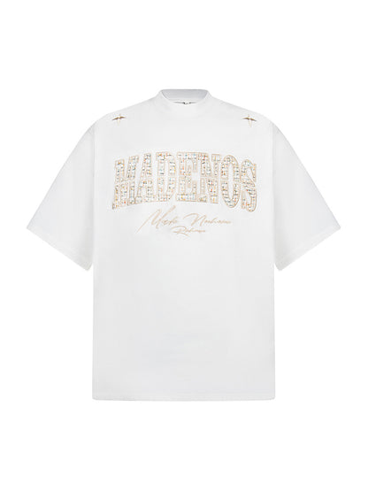 Vintage Patchwork Embroidered Letter T-shirt 