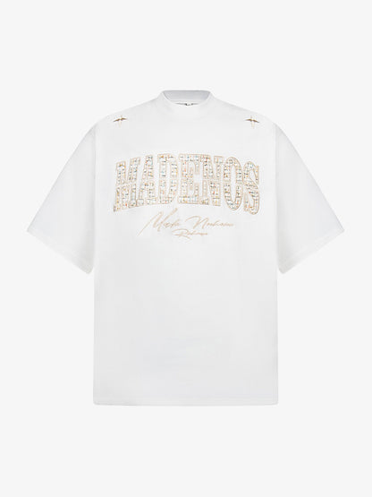 Vintage Patchwork Embroidered Letter T-shirt 