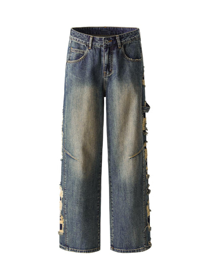 Washed Side Ripped Straight Jeans 