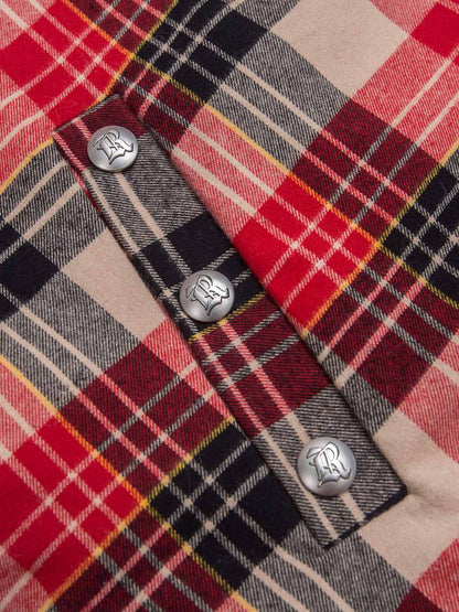 Plaid Sherpa Lined  Fur Hooded Jacket 