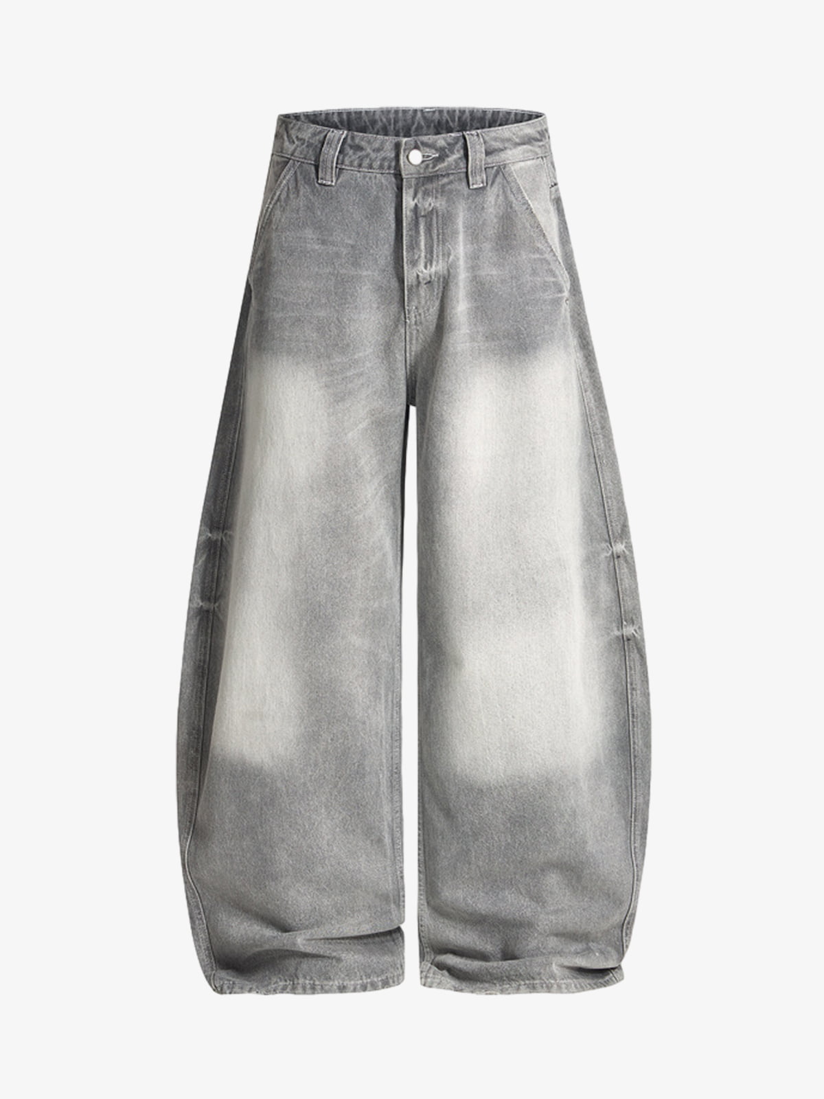 Retro Washed Distressed Curved Blade Wide-Leg Jeans 