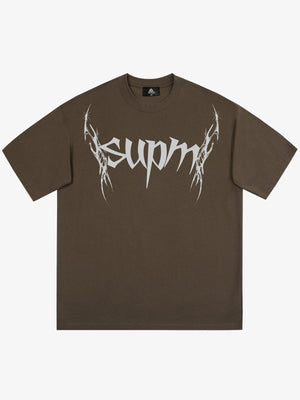 THE SUPERMADE Futuristic spiked pattern gothic style logo font design T-shirts 