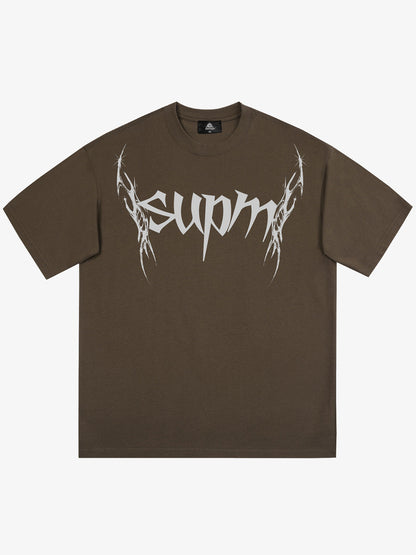 THE SUPERMADE Futuristic spiked pattern gothic style logo font design T-shirts 