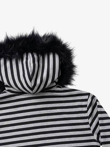Striped Faux Fur Hoodie