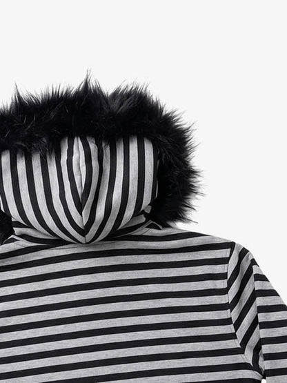 Striped Faux Fur Hoodie