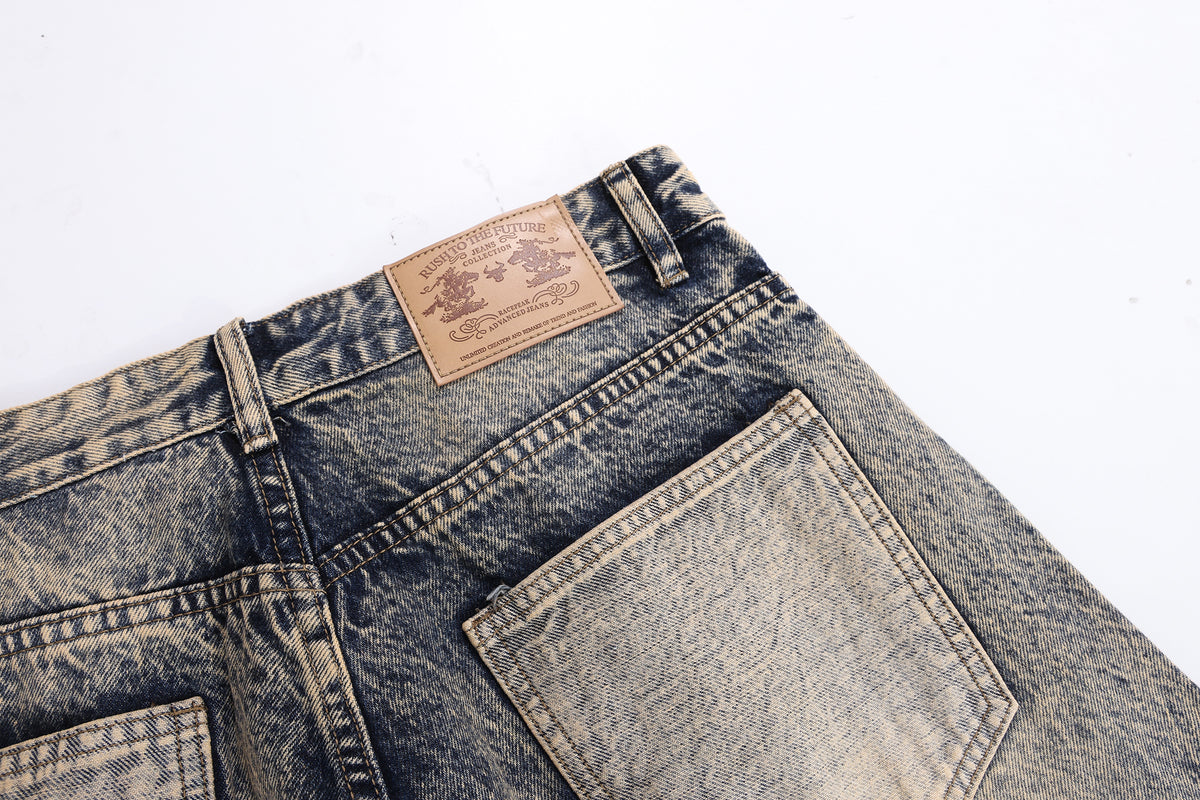 Hand-Painted Distressed Curved-Seam Jeans