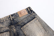 Hand-Painted Distressed Curved-Seam Jeans
