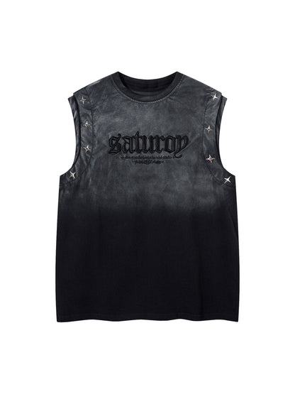 Thesupermade Washed Heavy-duty Letter Embroidered Waistcoat 