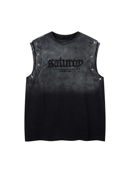 Thesupermade Washed Heavy-duty Letter Embroidered Waistcoat 