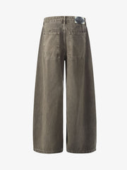 Multi-Button Pleated Curved-Leg Jeans