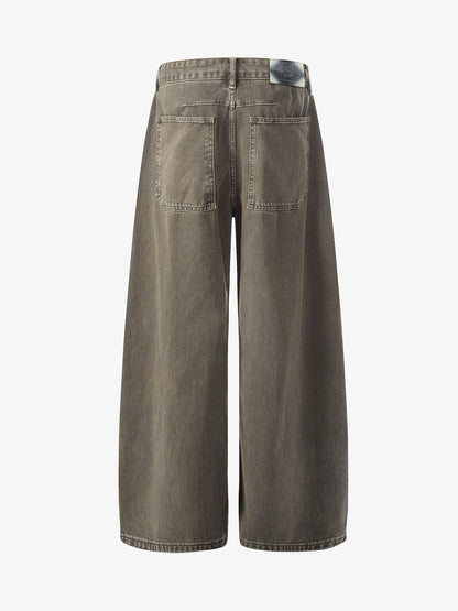 Multi-Button Pleated Curved-Leg Jeans