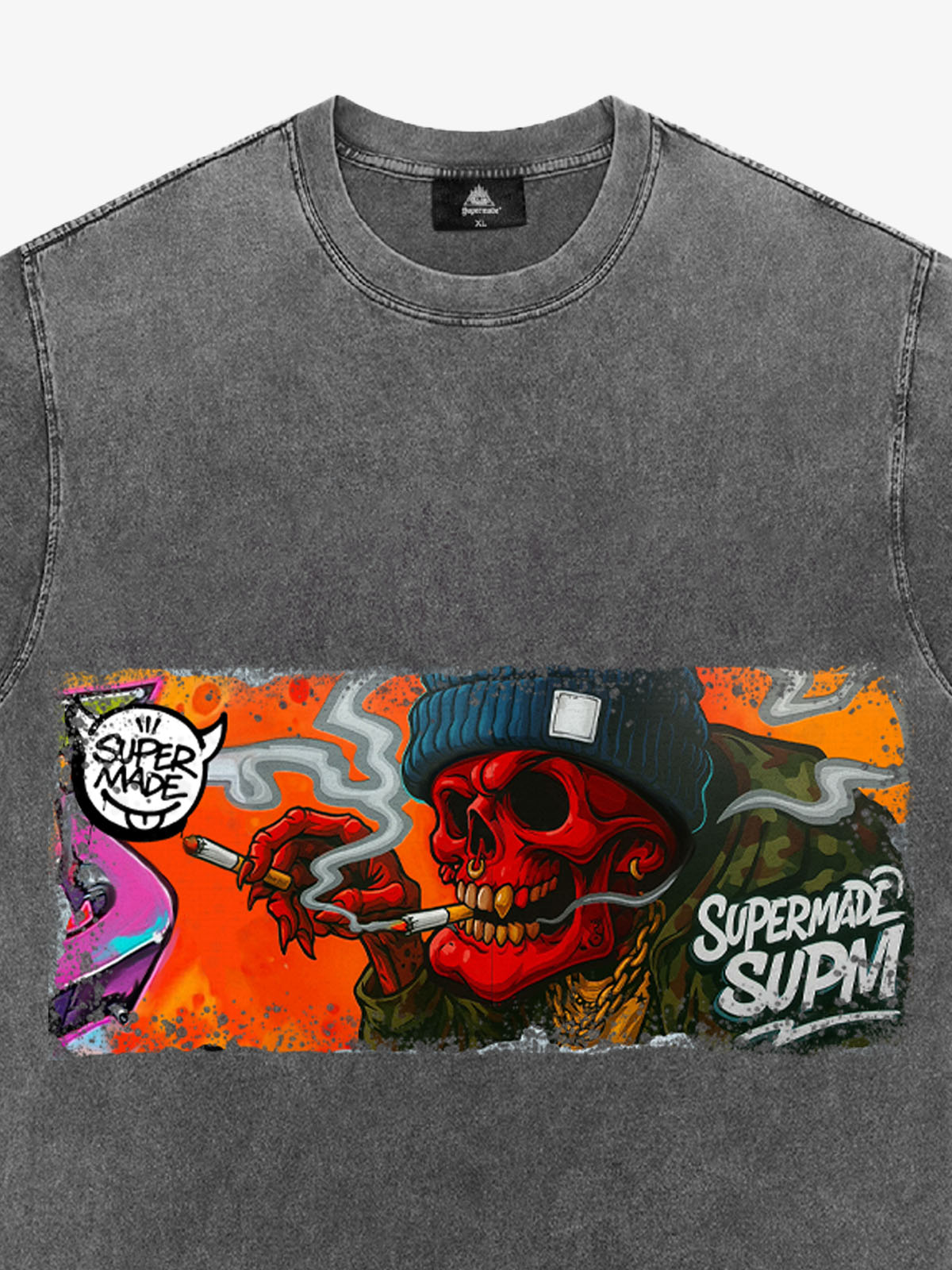 Thesupermade Distressed Blood Red Skull Graffiti T-shirt 