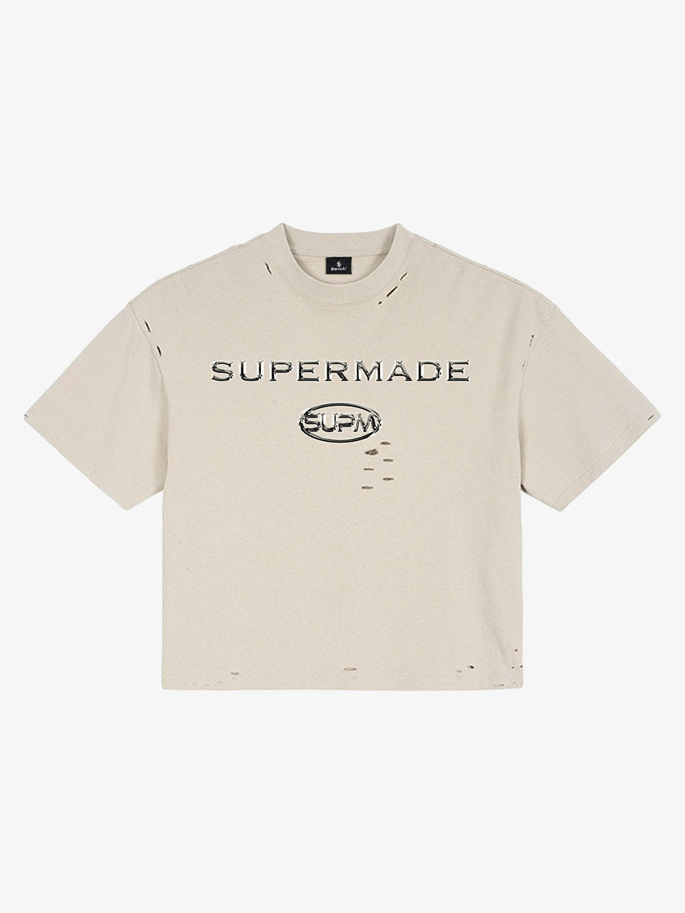 Distressed Metallic Logo Cropped T-Shirt 