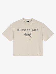 Distressed Metallic Logo Cropped T-Shirt 