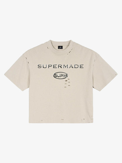 Distressed Metallic Logo Cropped T-Shirt 