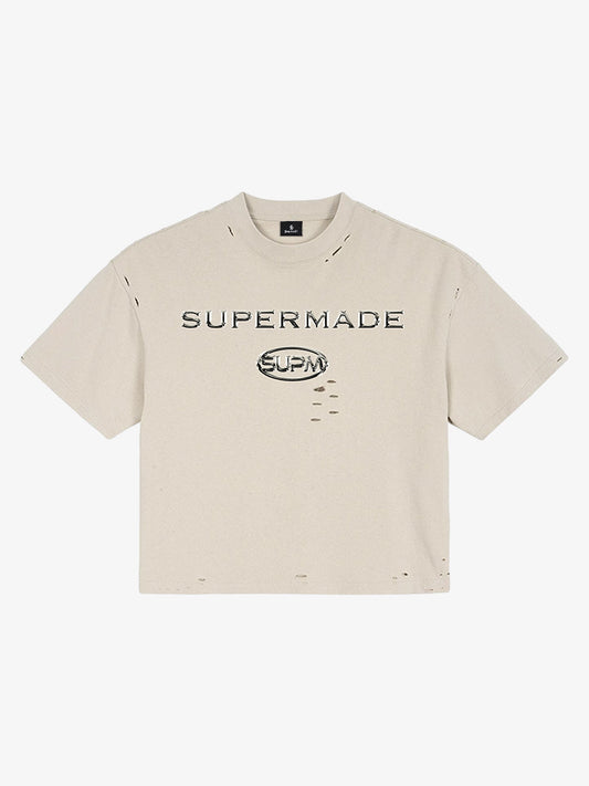 Distressed Metallic Logo Cropped T-Shirt 
