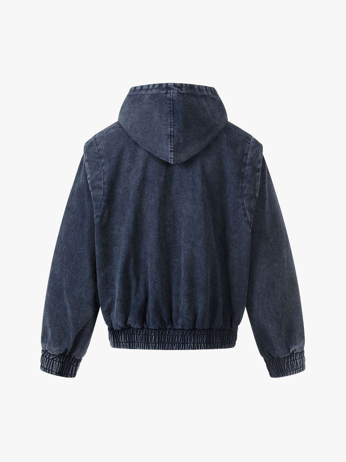 Washed Cotton Hooded Duffle Jacket with Metal Snap Buttons and Ribbed Hem 